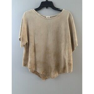 ABACA Gauze Crinkle Top Size 2 Large Brown Tie Dye Asymmetric Lagenlook Coastal